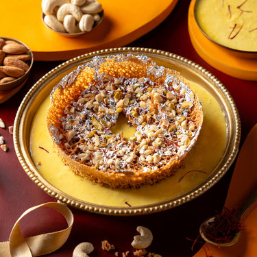 Dry Fruit Ghevar with Kesar Rabdi