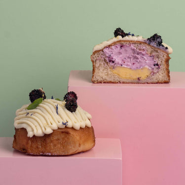 mulberry & cream shahi buns, shahi tukda, hot cross buns, vanilla custard, silky mulberry cream, bombay sweet shop 